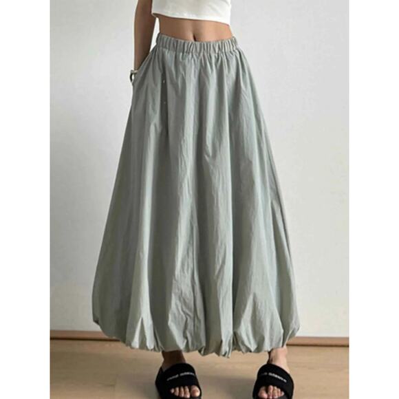 Elastic Waist Bubble Hem Maxi Skirt - Picture 3 of 5